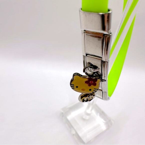 Hello Kitty Sanrio Jewelry Set Red Bow Stud Earrings Green Charm Bracelet Pink - Picture 8 of 15